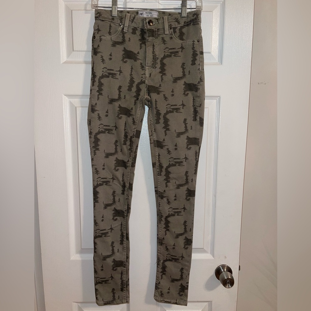 Free People Olive Green Printed Skinny Jeans